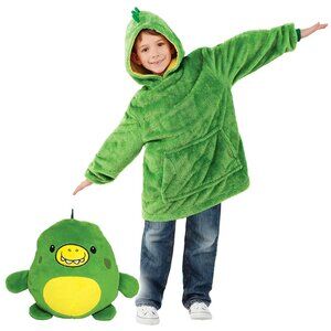 Huggle Pets Hoodie Boys One Size Green Dino Plush Cozy Blanket Hoodie